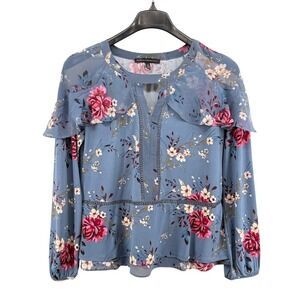 White House Black Market Floral Blouse Womens Medium Pre-Owned Ruffle Lace Top